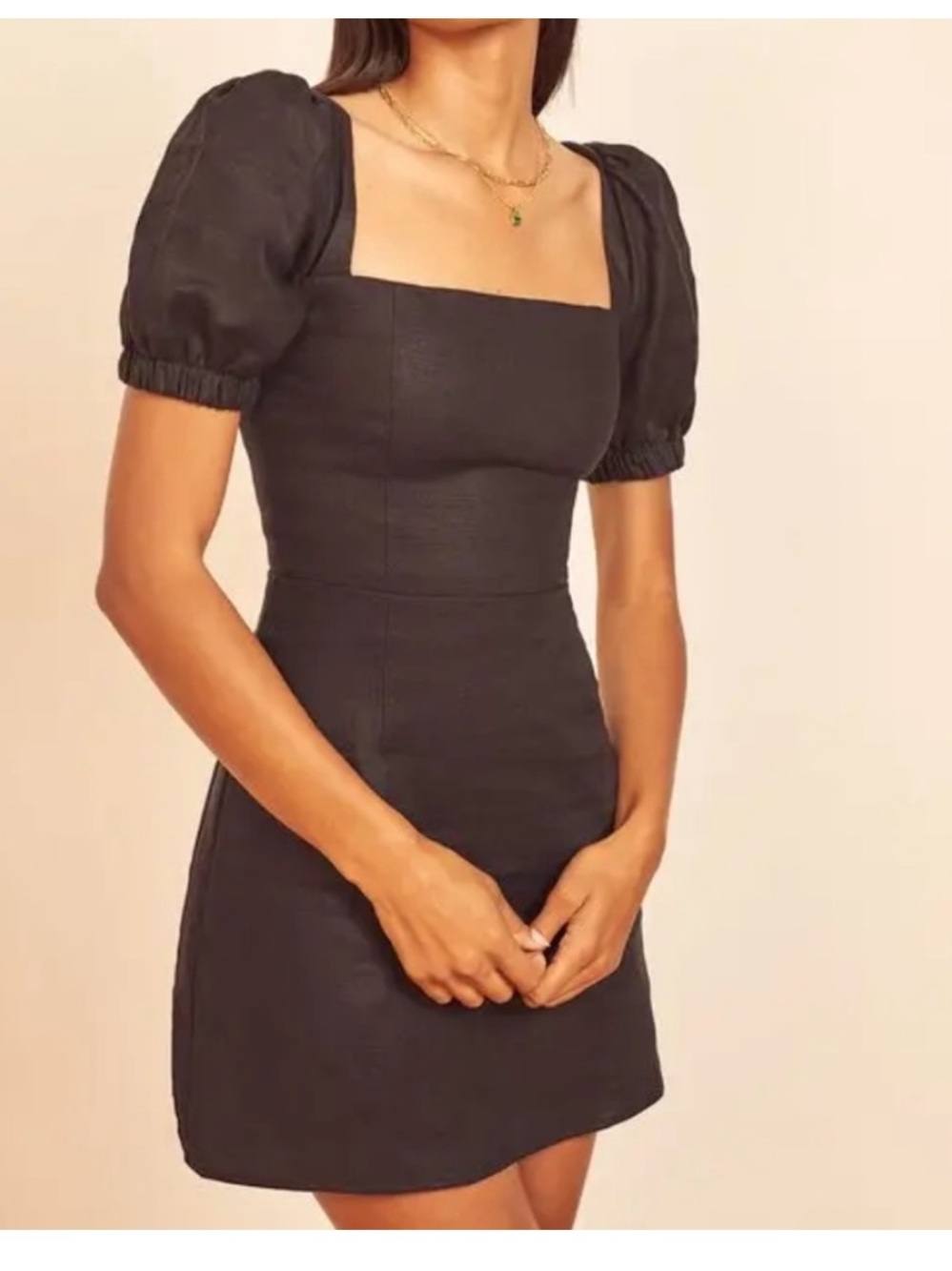 Reformation Lianne Black Linen Mini Dress Size 0